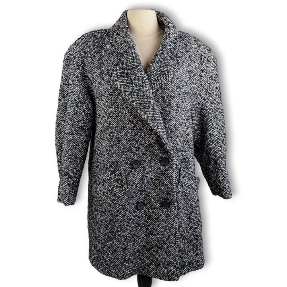 80s Gray Marled Wool Blend Overcoat Double Breasted ILGWU Vintage Size Medium